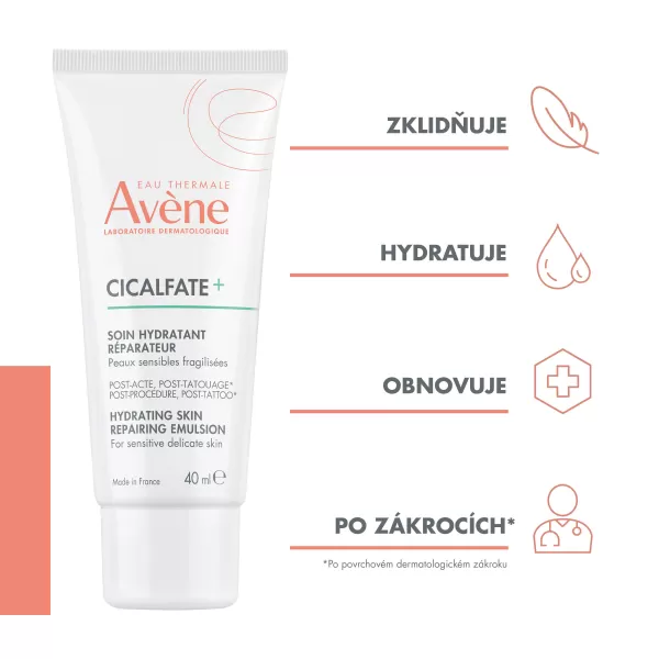 Avène Cicalfate+ Hydratační obnovující emulze po povrchových dermatologických zákrocích nebo tetování 40 ml