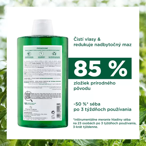 KLORANE Šampon s BIO kopřivou na mastné vlasy 400 ml