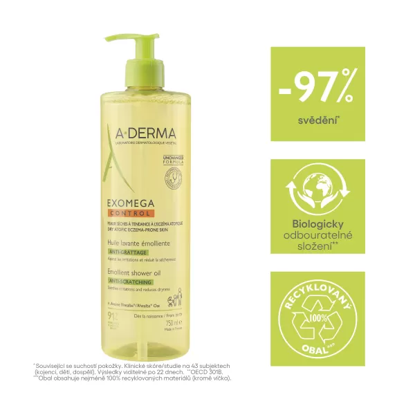A-Derma Exomega Control zvláčňující sprchový olej 750 ml