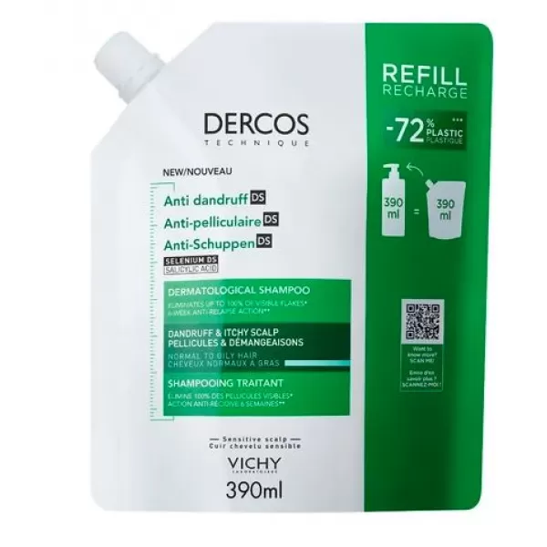 Vichy Dercos Šampon proti lupům na mastné vlasy náhradní náplň 390 ml